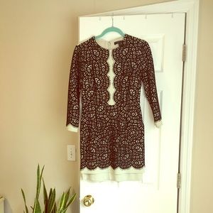 Black and cream long sleeve lace BCBG Dress